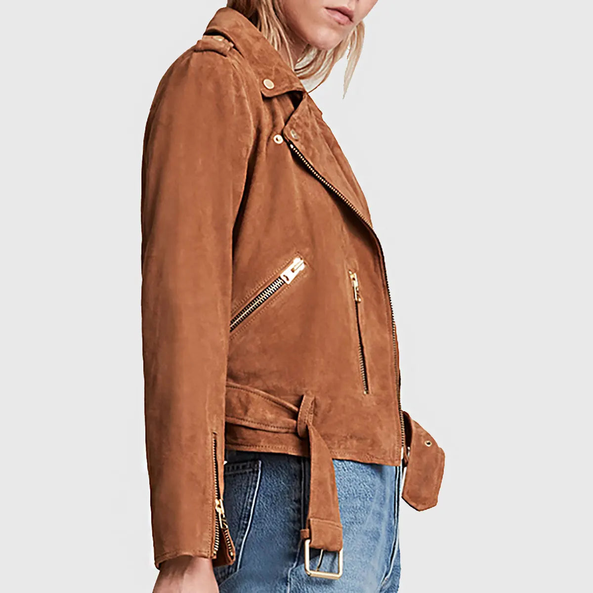 Women’s Brown Suede Leather Biker Jacket
