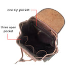 Vintage Dark Brown Leather Backpack - Handmade Leather Drawstring Bag