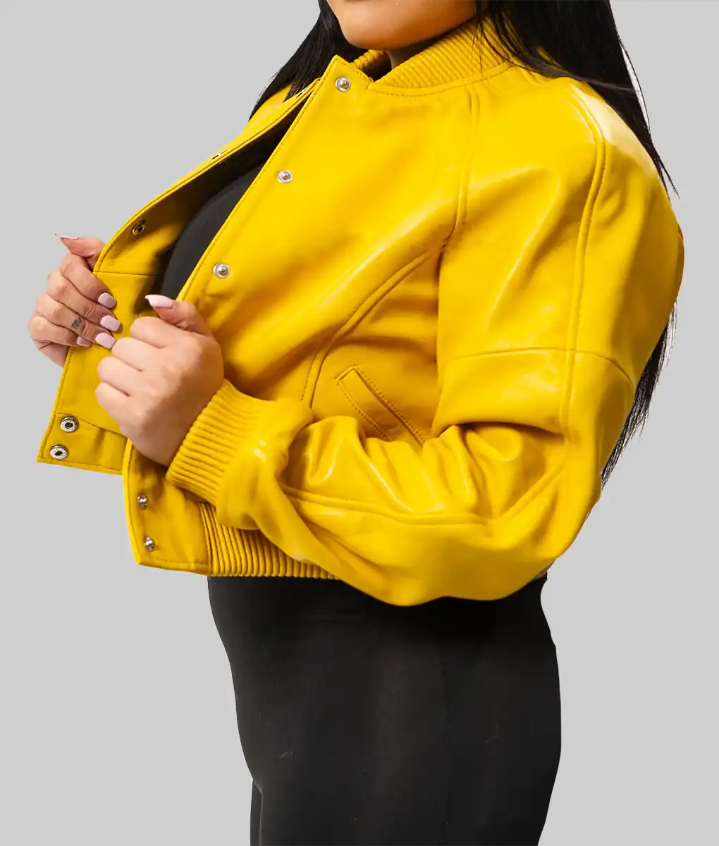 Women’s Yellow Leather Varsity Jacket