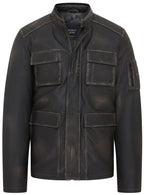 Mens Vintage Black Leather Safari Jacket - Fagernes