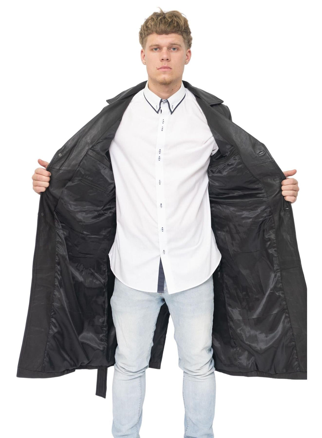 Mens Leather Full Length Trench Coat-Appleton