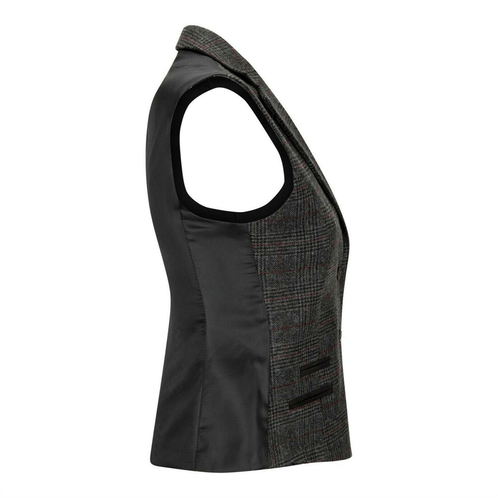 Womens Tweed 1920s Herringbone Charcoal Waistcoat