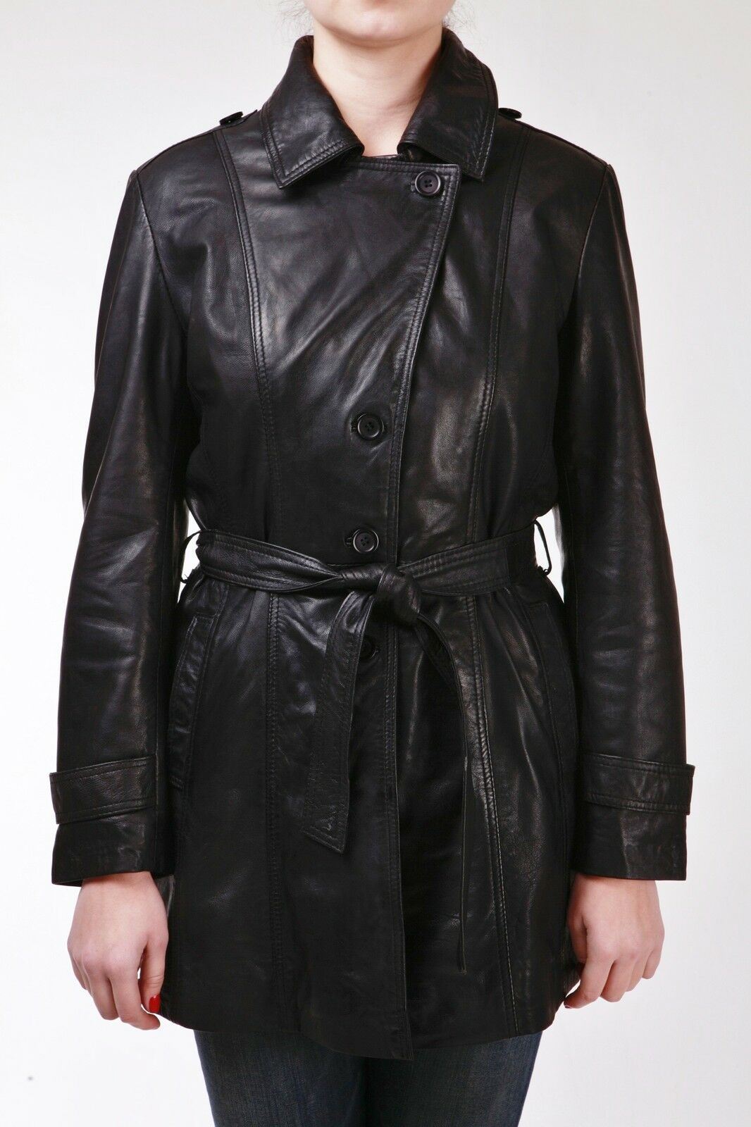 Womens 3/4 Length Tie Belt Trench Coat-Oldbury