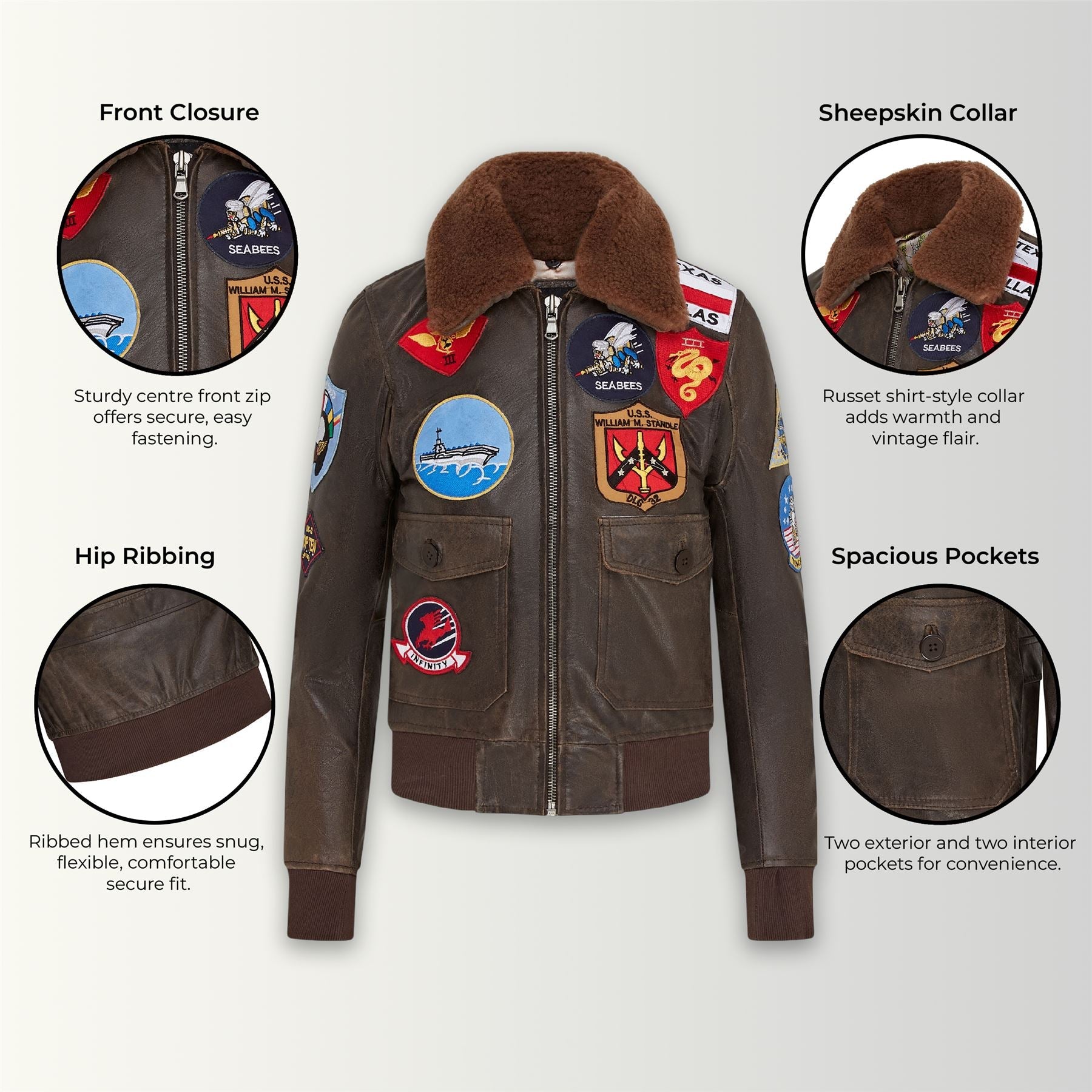 Mens Top Gun A2 Leather Bomber Jacket-San Diego