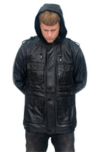 Mens Leather Hooded Trench Coat-Medellin