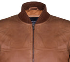 Mens Tan Brown Leather MA-1 Varsity Bomber Jacket