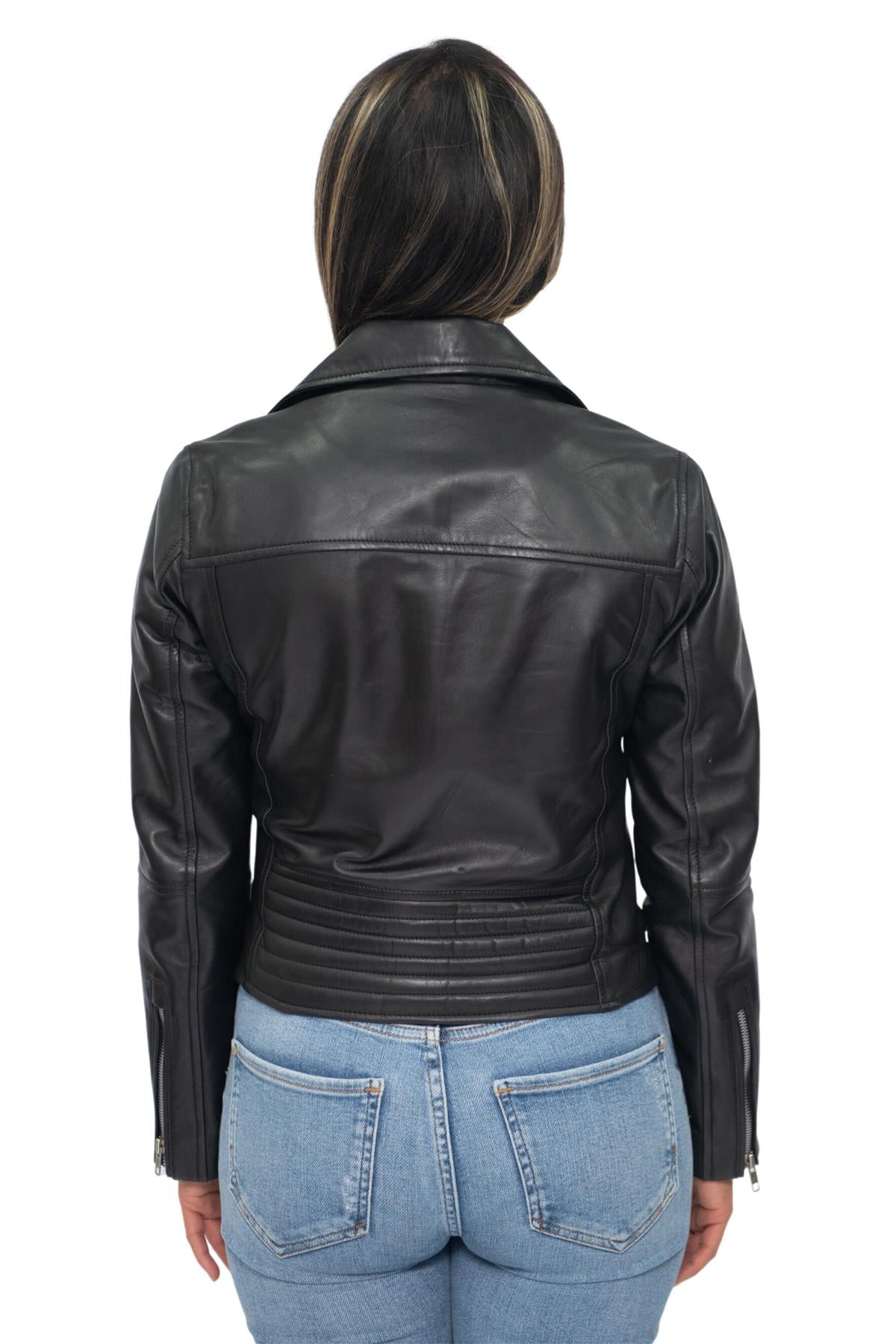Womens Classic Red Nappa Leather Retro Biker Jacket-Bergen