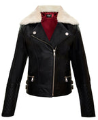 Kids Jackets Girls 100% Leather Detachable Collar Biker Jackets (3-13 Years)
