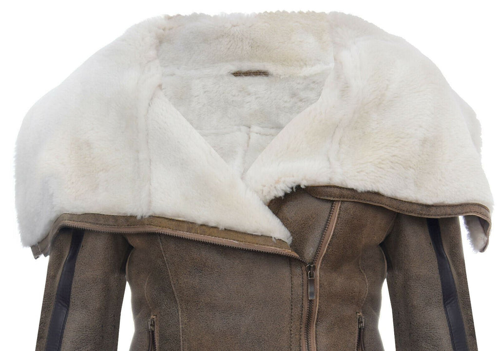 Womens Merino Sheepskin Aviator Leather Jacket-Asmara