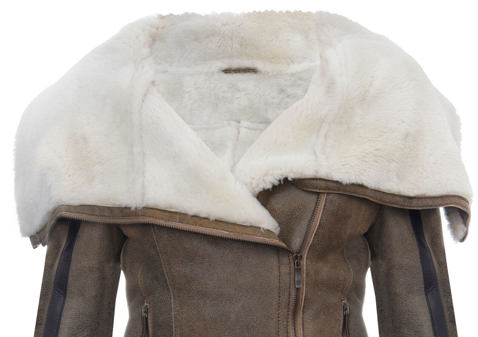 Womens Merino Sheepskin Aviator Leather Jacket-Asmara