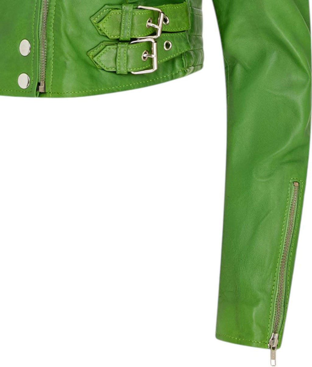 Womens Cropped Brando Leather Biker Jacket-Damascus