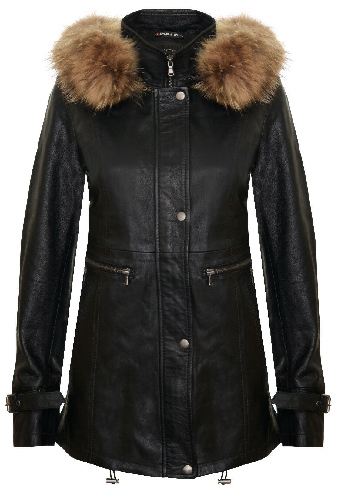 Womens Warm Leather Hooded Parka Jacket-Northwich