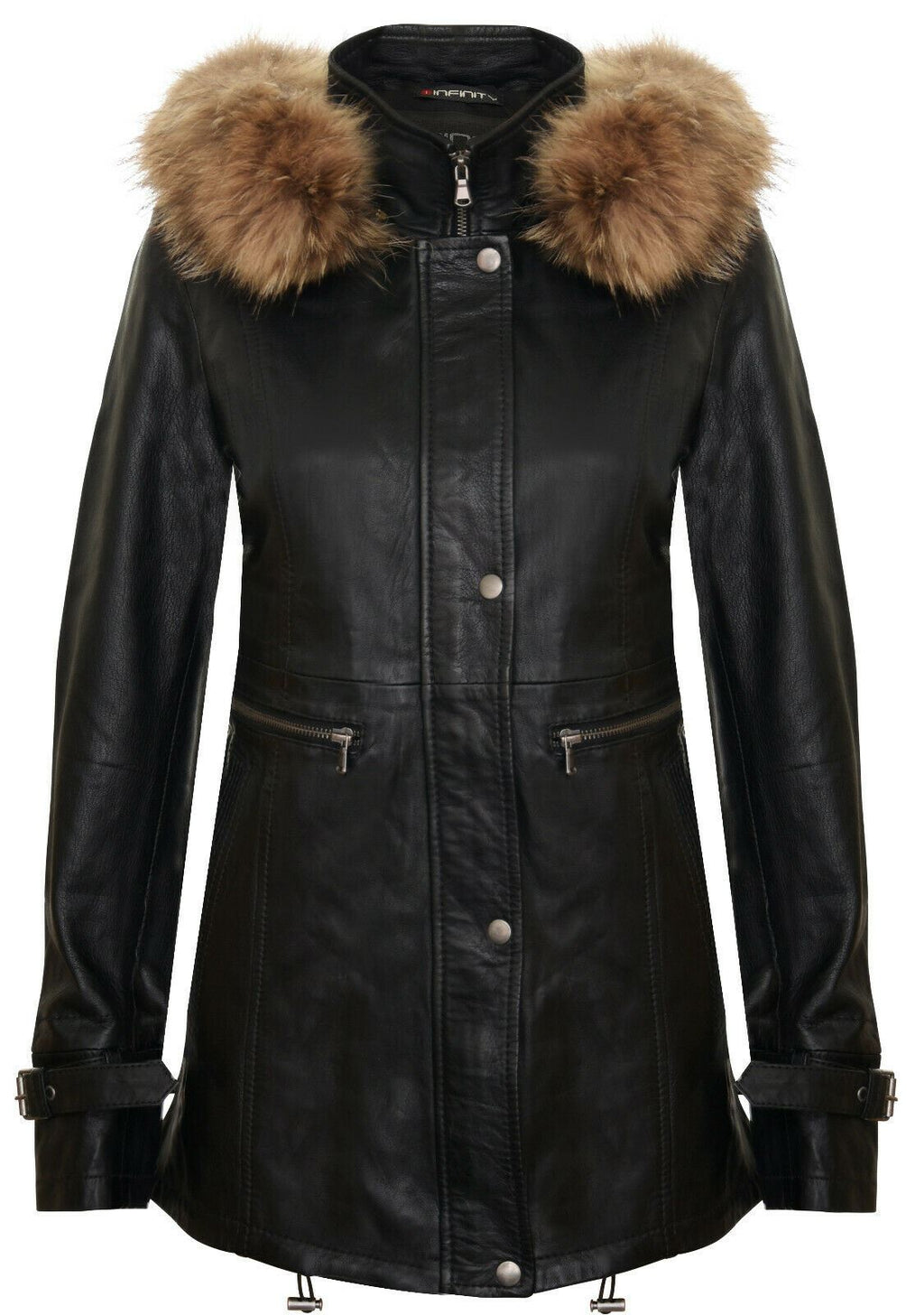 Womens Leather Hooded Parka Jacket-Putian