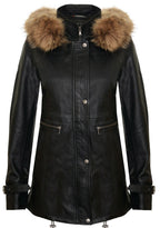 Womens Leather Hooded Parka Jacket-Putian