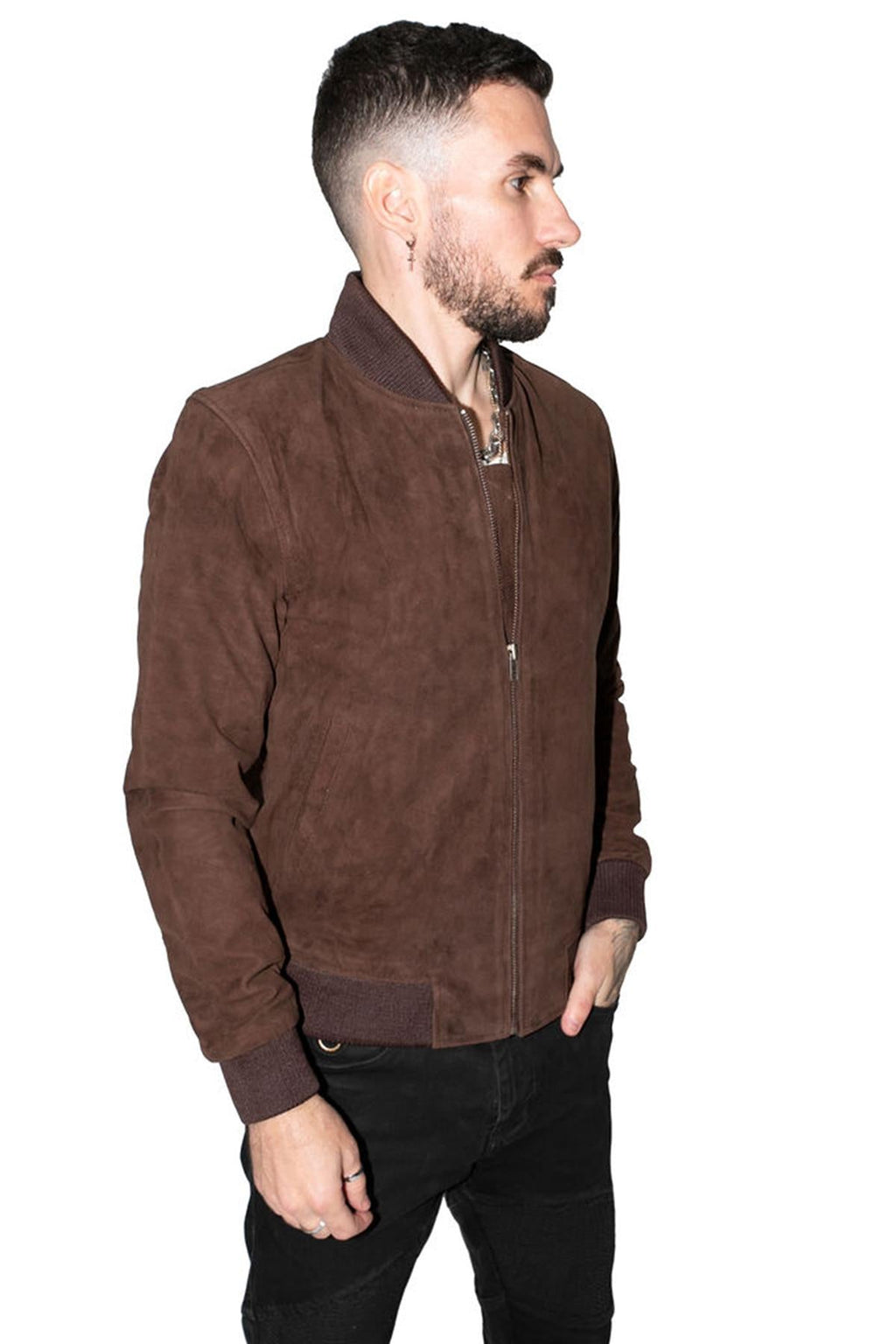 Mens Retro Goat Suede Varsity Leather Bomber Jacket-Athens