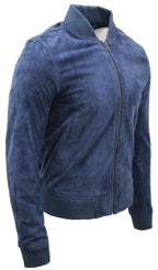 Mens Varsity Soft Suede Leather Bomber Jacket