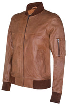 Mens Tan Brown Leather MA-1 Varsity Bomber Jacket