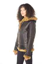 Womens Hooded Sheepskin Flying Leather Jacket-Palermo