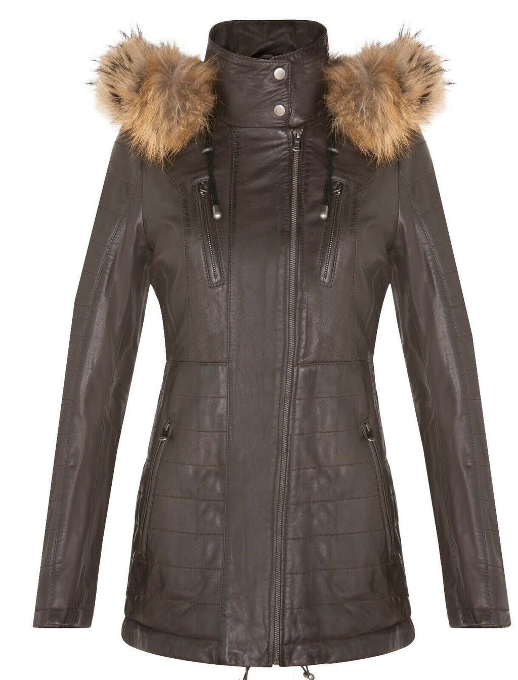 Womens Quilted Leather Parka Jacket-Curitiba