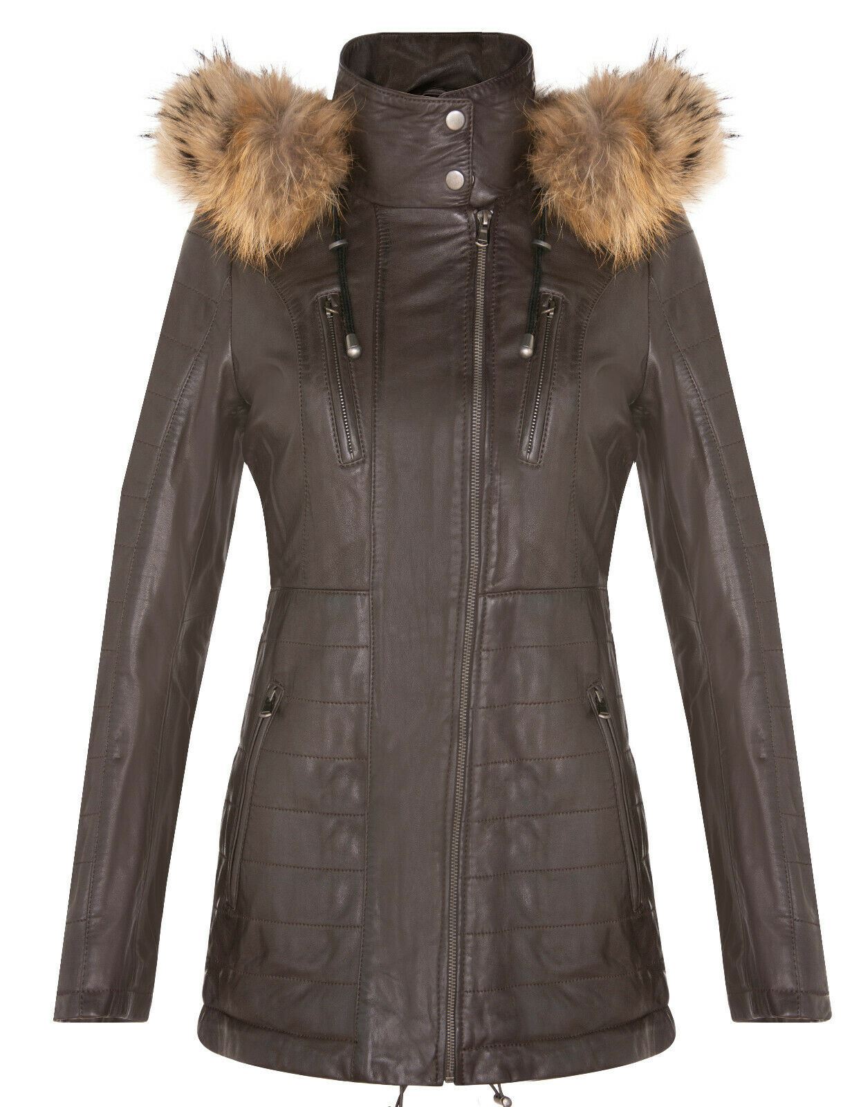 Womens Quilted Leather Parka Jacket-Curitiba