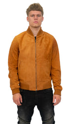Mens Retro Goat Suede Varsity Leather Bomber Jacket-Athens