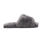 Women's Sheepskin Slippers Grey Warm Winter Fur Sliders - Nordic
