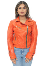 Womens Leather Classic Biker Brando Jacket-Baku