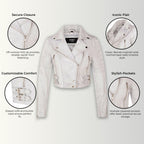 Womens Cropped Brando Leather Biker Jacket-Damascus