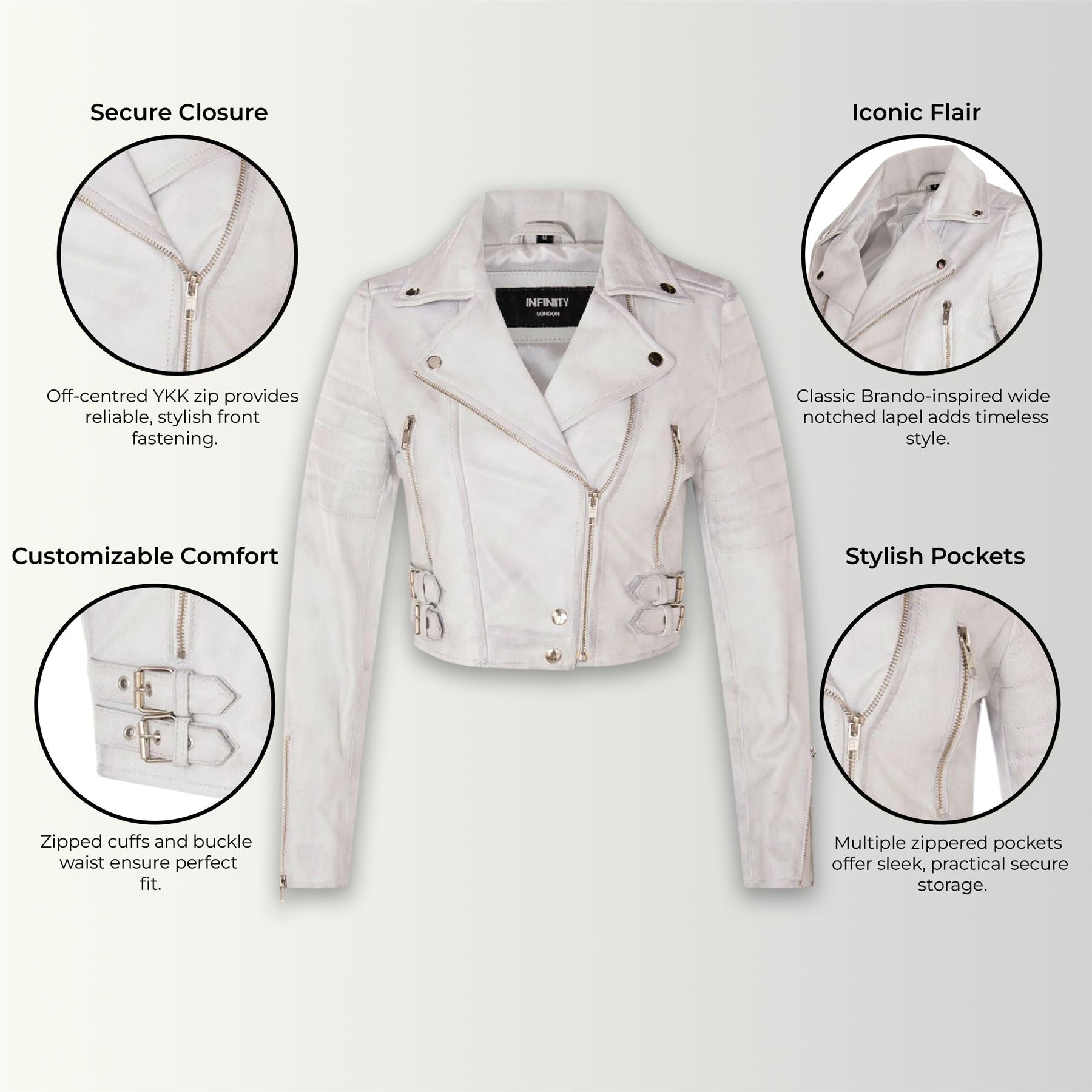 Womens Cropped Brando Leather Biker Jacket-Damascus