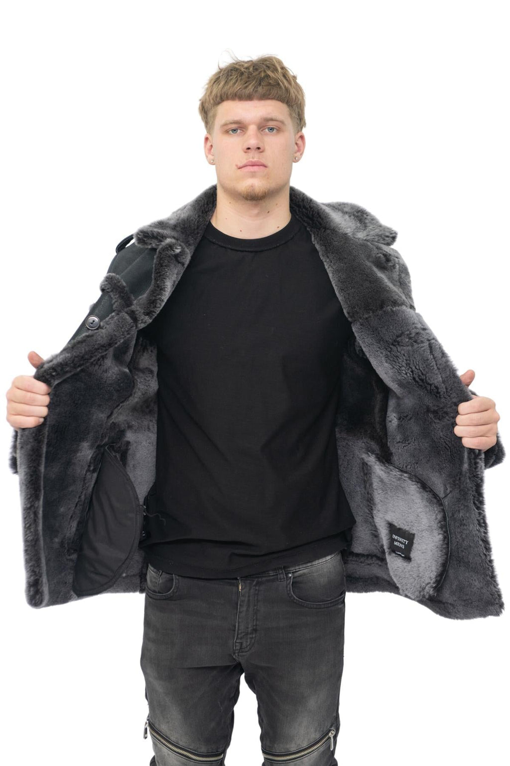 Mens Merino Sheepskin Suede Jacket with Tie Belt-Granada