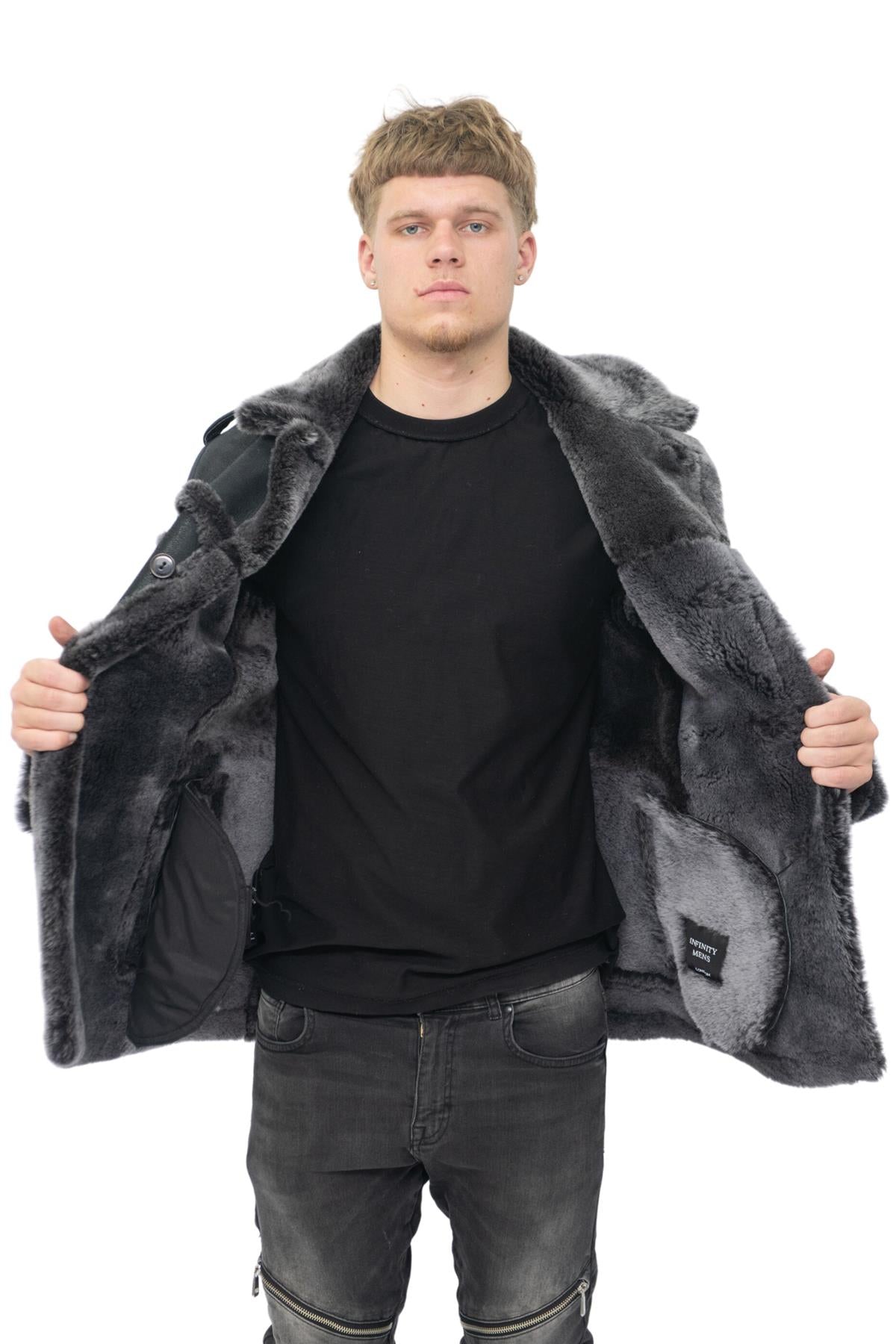 Mens Merino Sheepskin Suede Jacket with Tie Belt-Granada