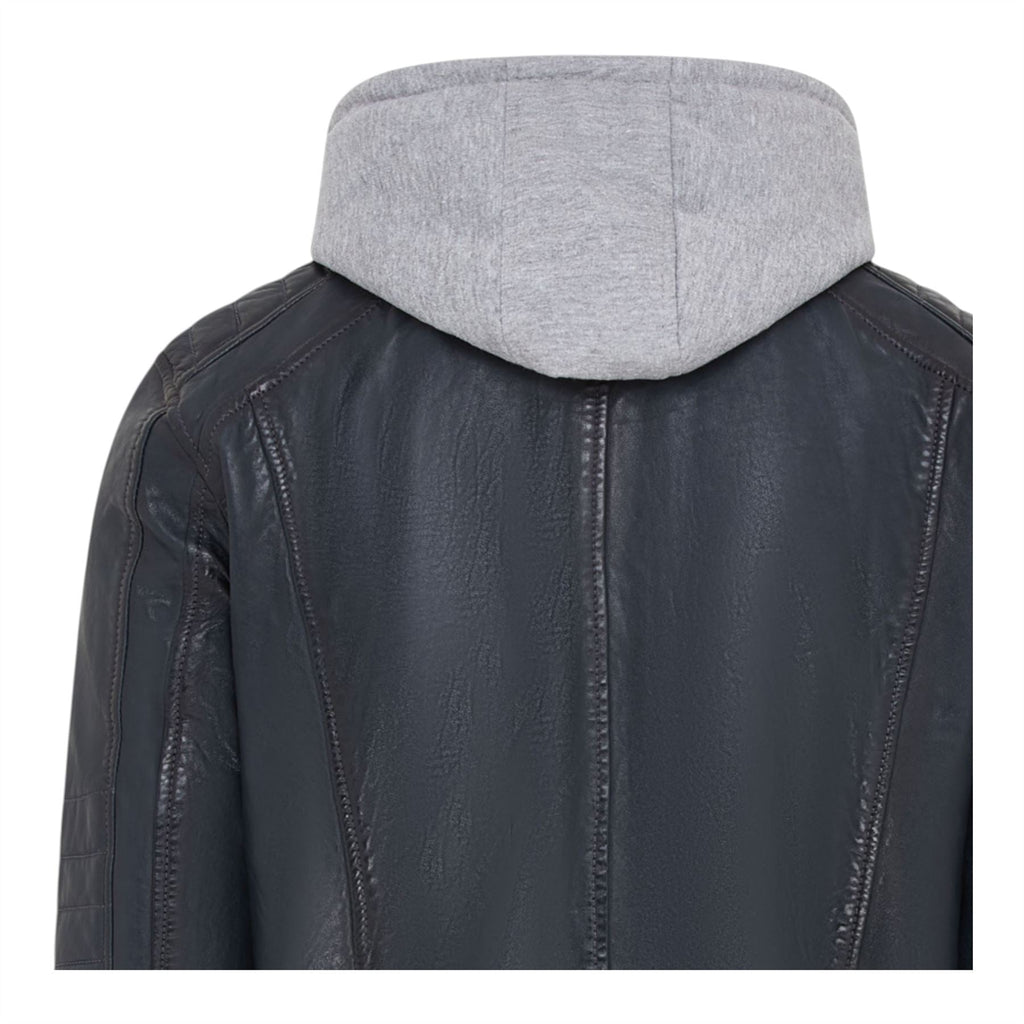 Men's Hooded Biker Lamb Leather Jacket - Burten