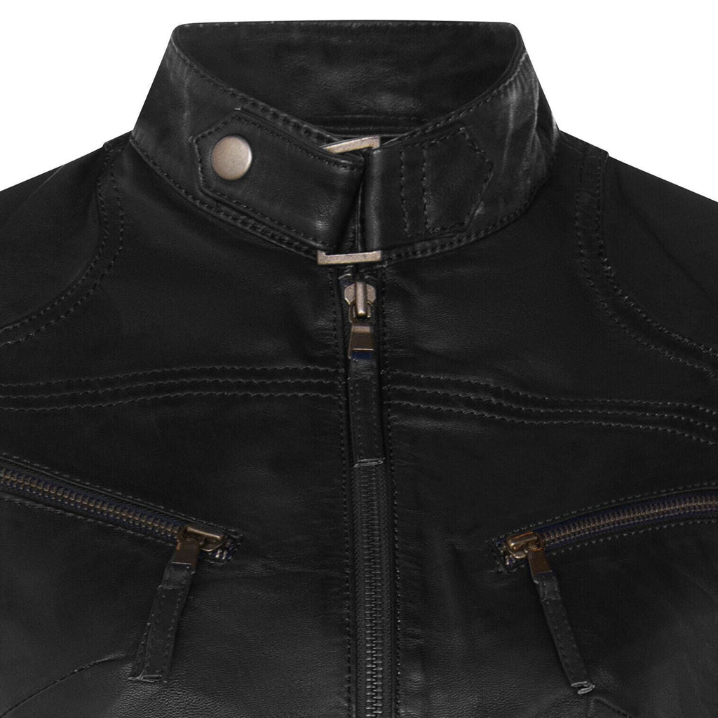 Womens Slim-Fit Leather Biker Jacket-Maldon