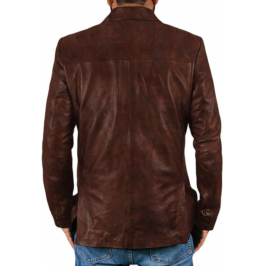 Men Dark Brown Stylish Leather Blazer