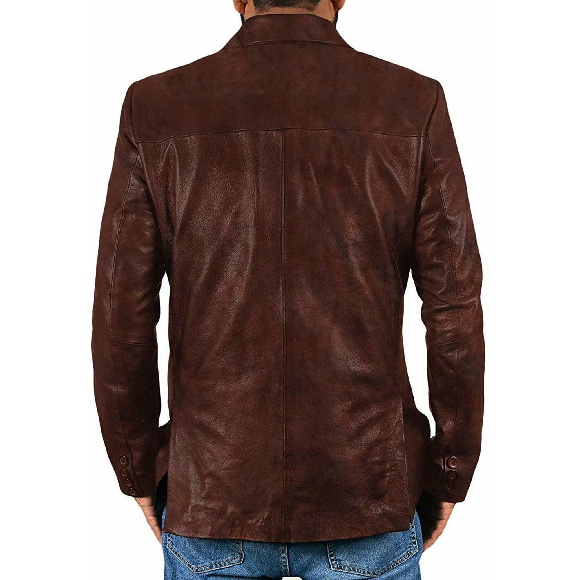 Men Dark Brown Stylish Leather Blazer