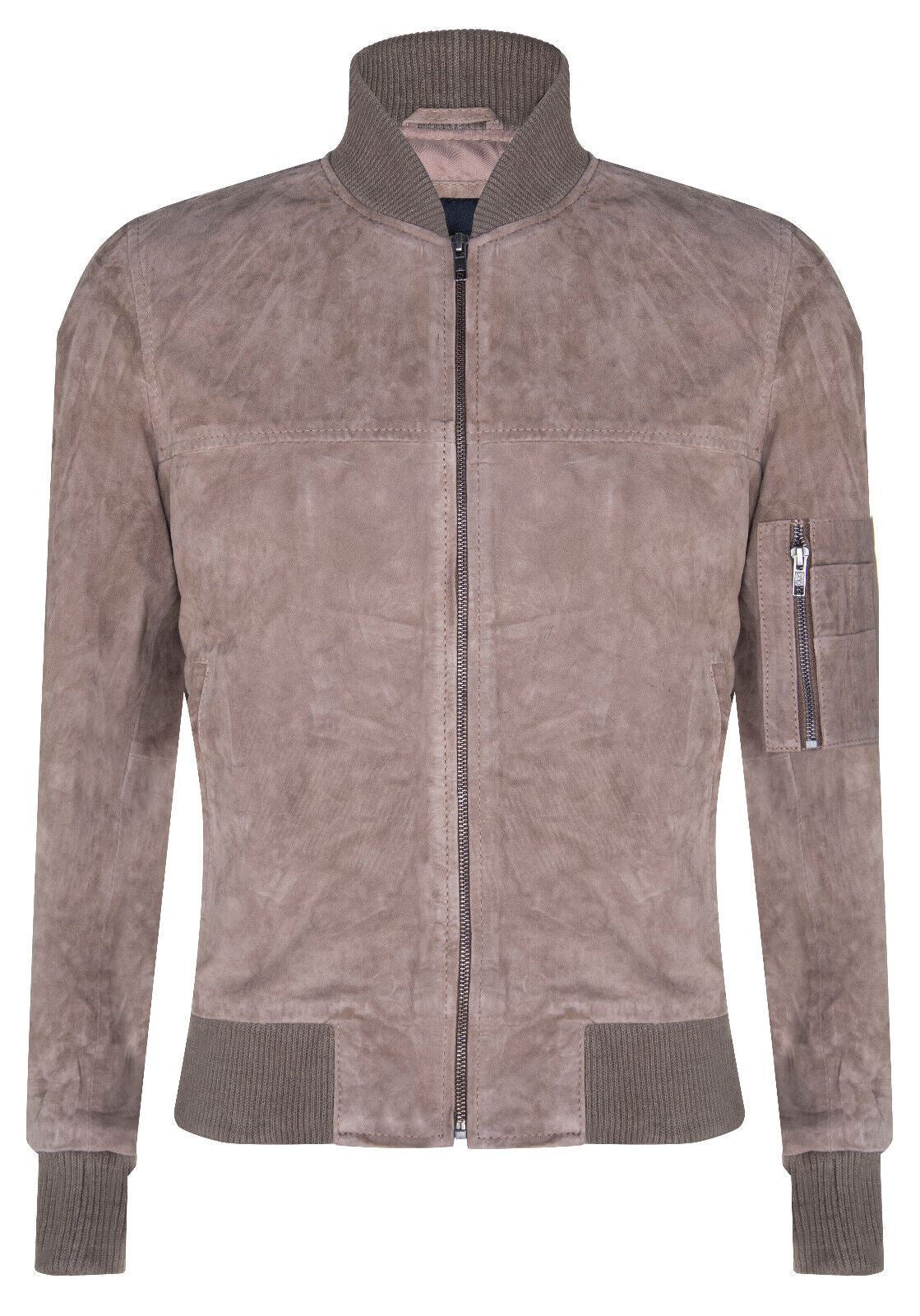 Mens Suede Leather MA-1 Varsity Bomber Jacket