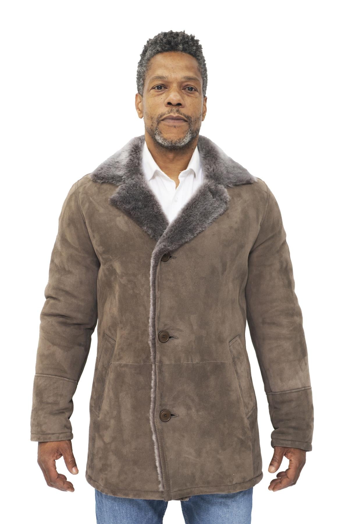 Mens Sheepskin Classic Car Coat-Avondale