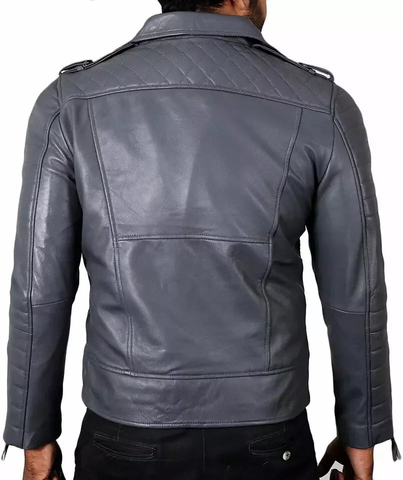 Men's Leather Biker Jacket 100% Genuine Lambskin Leather Motorcycle Jacket-63