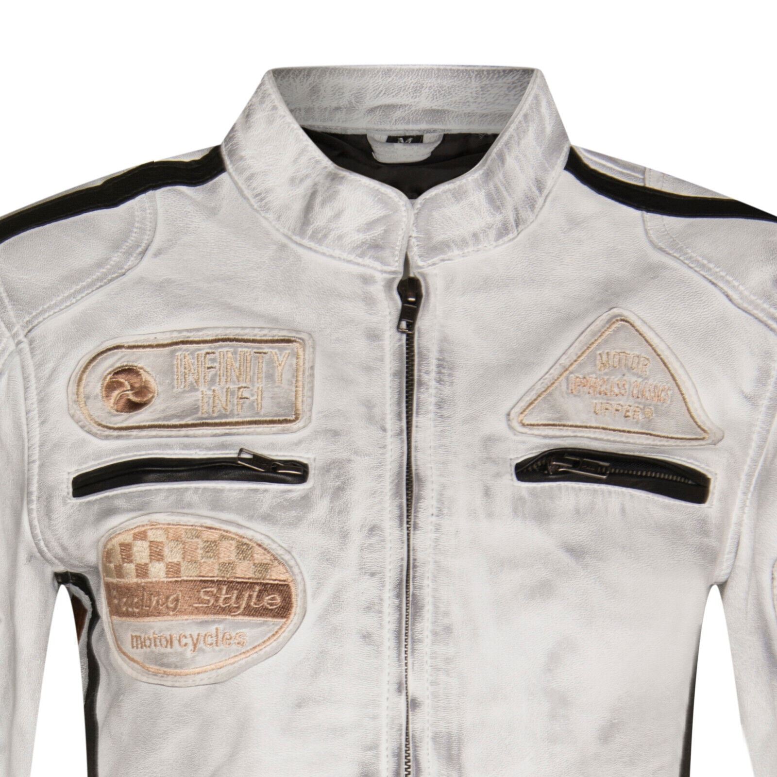 Womens Leather Biker Racing Badges Jacket-Agadir