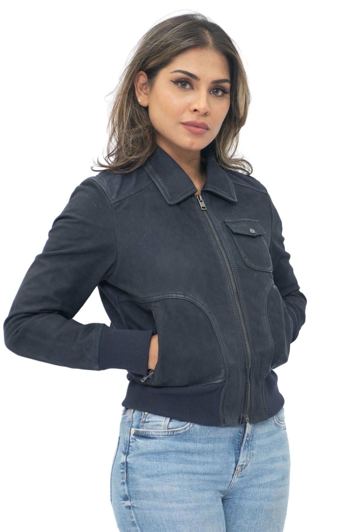 Womens Leather MA-1 Varsity Jacket-Ann Arbor