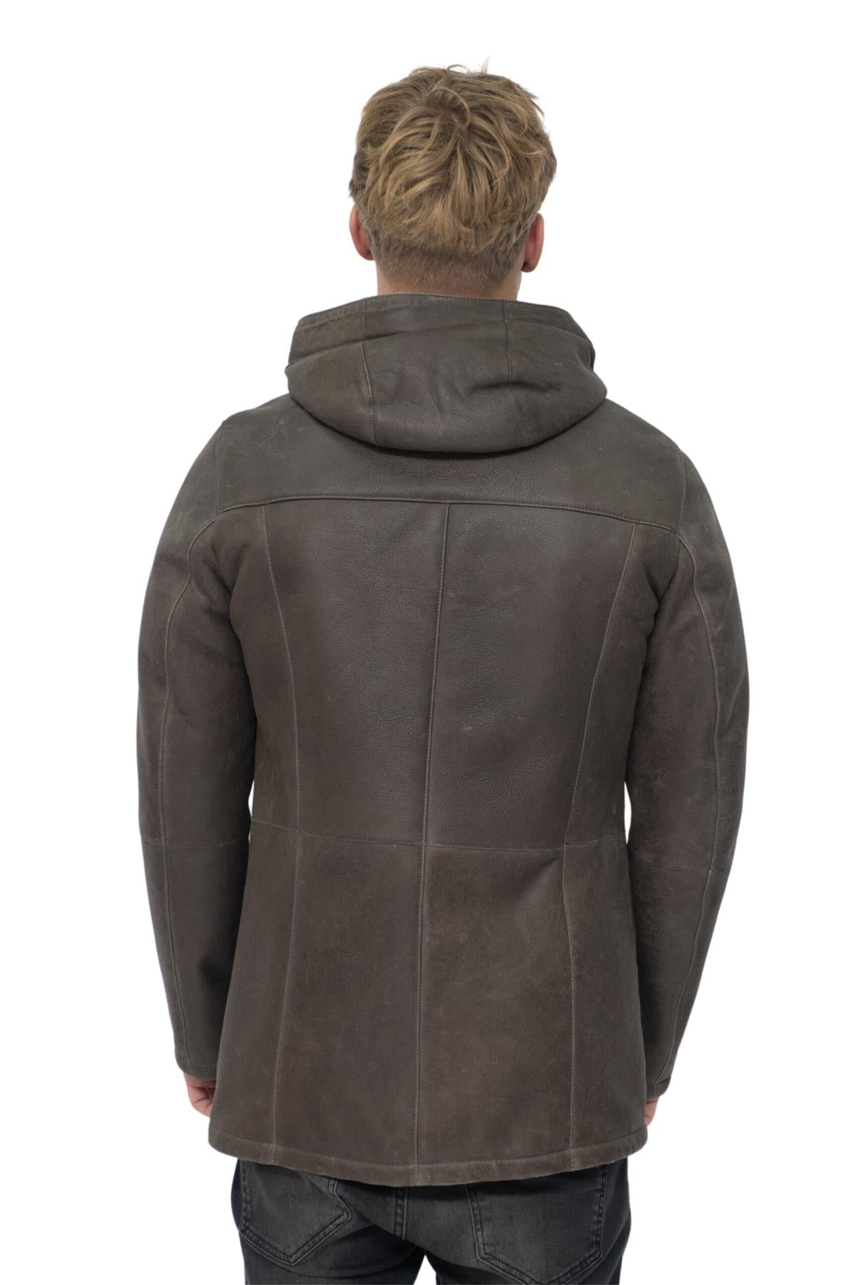 Mens Sheepskin Hooded Parka Coat-Alafaya