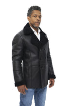 Mens Double Breasted Shearling Sheepskin Pea Coat-Valencia