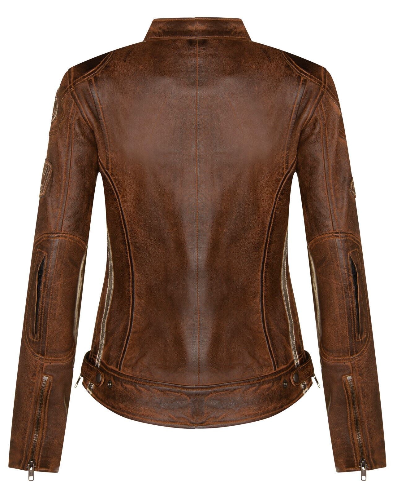 Womens Leather Biker Racing Badges Jacket-Agadir