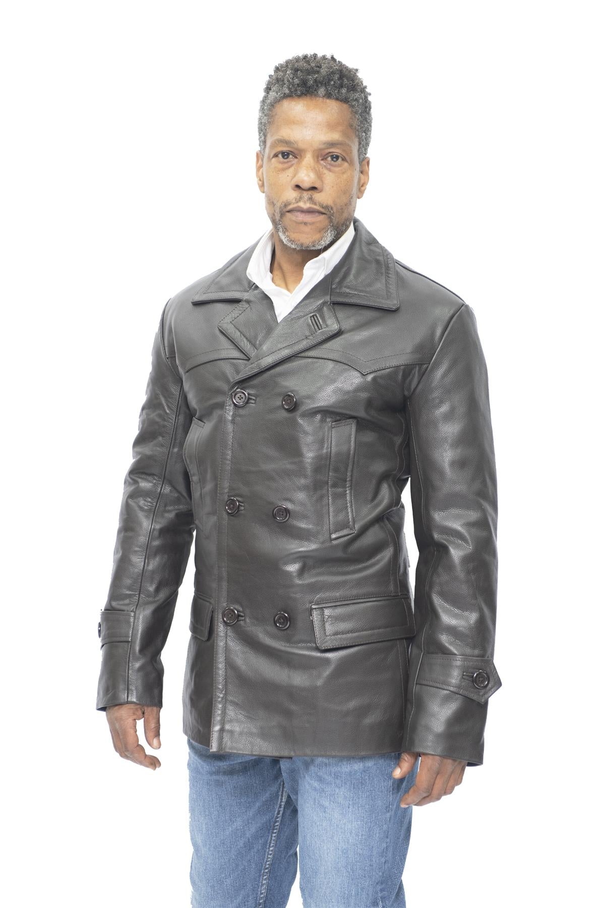Mens Cowhide Leather Peacoat-Krakaw