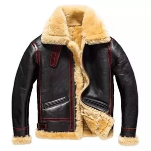 Men’s R.A.F B3 Bomber Jacket Handmade Genuine Sheepskin Leather Shearling Jacket