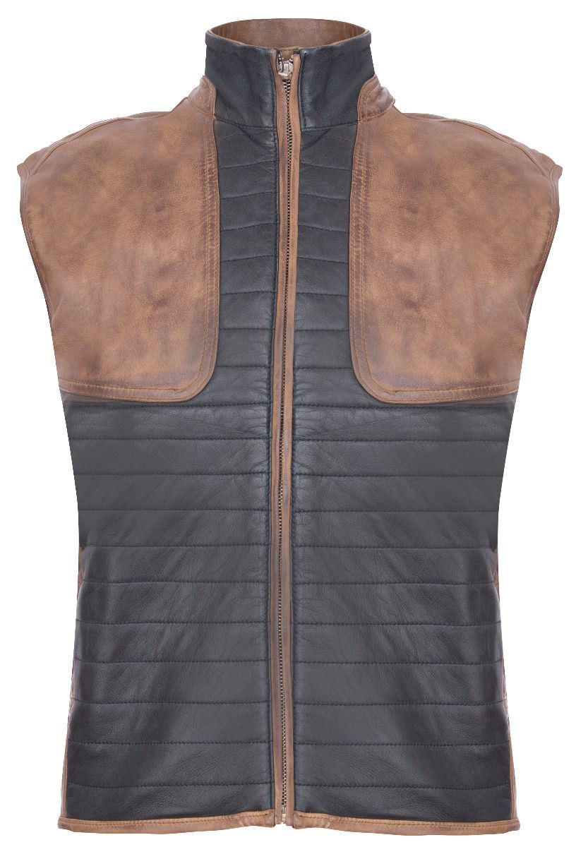 Mens Black/Brown Leather Gilet-Sheffield