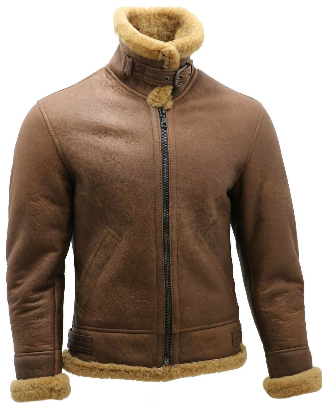 Mens B3 WW2 Sheepskin Leather Flying Aviator Jacket-Houston