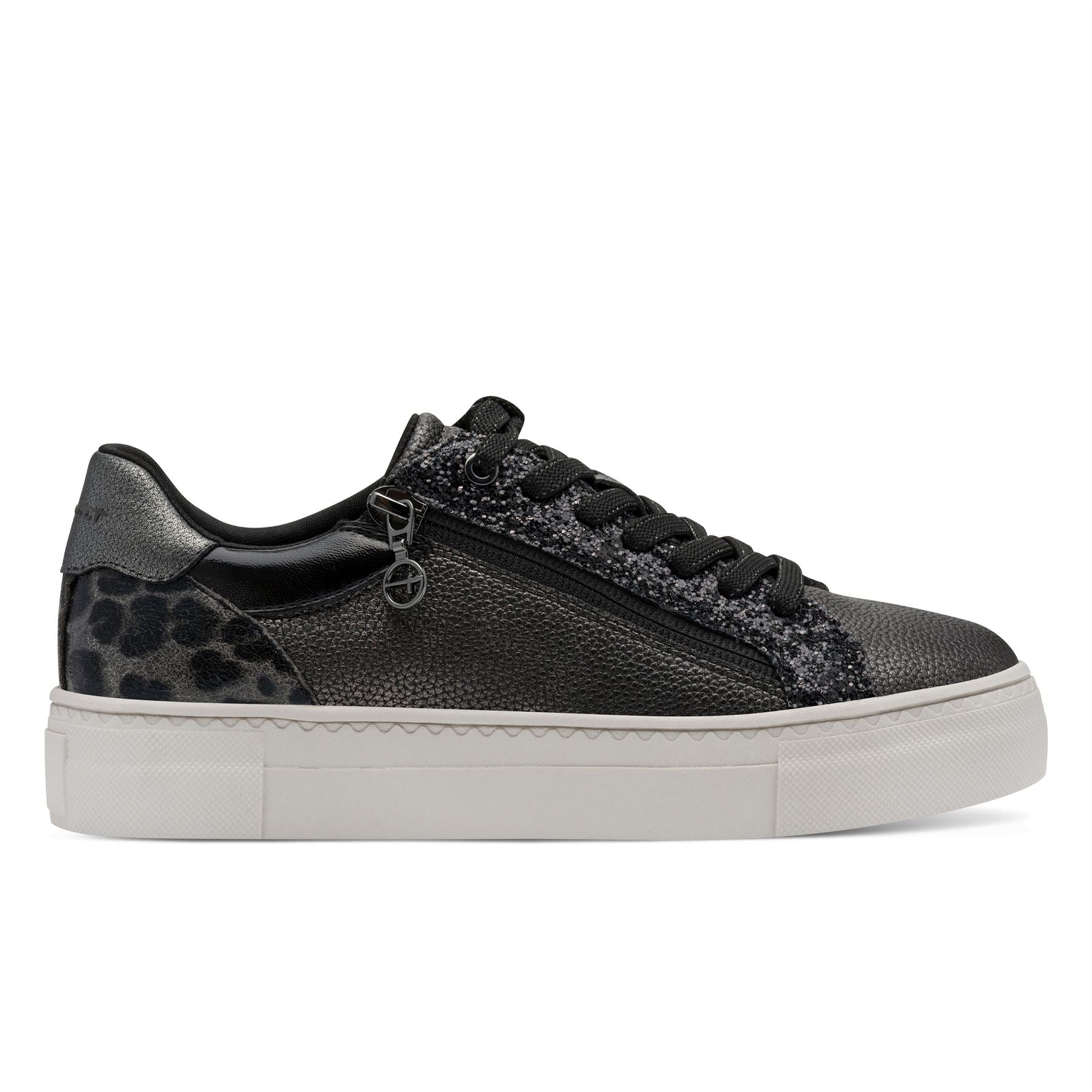 Tamaris Womens Pewter Silver Faux Leather Fashion Lace Up Sneakers