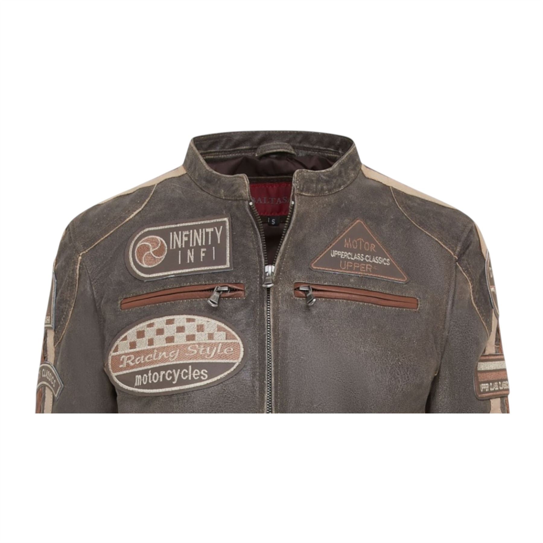 Womens Leather Biker Racing Badges Jacket-Agadir