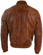Men’s Biker Quilted Vintage Distressed Motorcycle Cafe Racer Leather Jacket